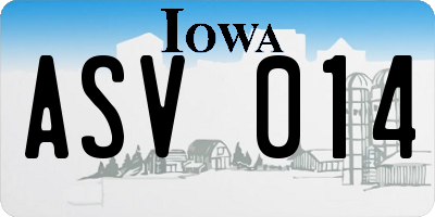 IA license plate ASV014