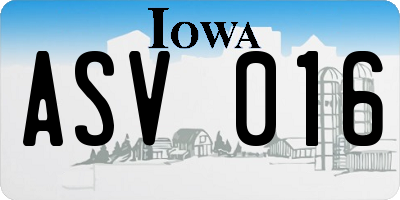 IA license plate ASV016