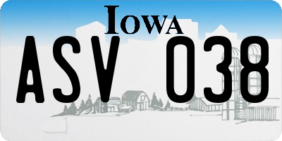 IA license plate ASV038