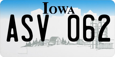 IA license plate ASV062