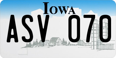 IA license plate ASV070