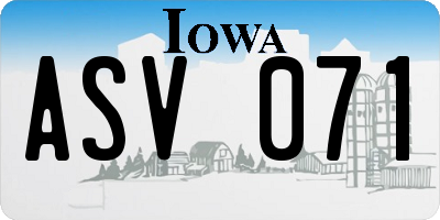 IA license plate ASV071