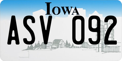 IA license plate ASV092