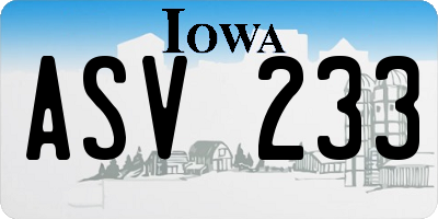IA license plate ASV233