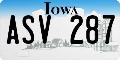 IA license plate ASV287