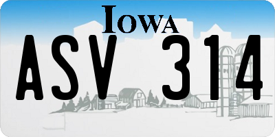 IA license plate ASV314
