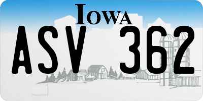 IA license plate ASV362