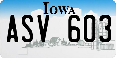 IA license plate ASV603