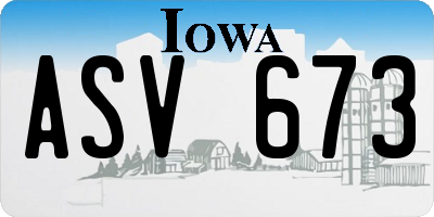 IA license plate ASV673