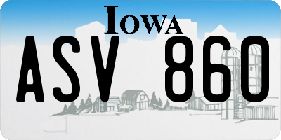 IA license plate ASV860