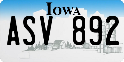 IA license plate ASV892