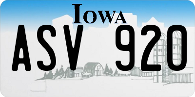 IA license plate ASV920
