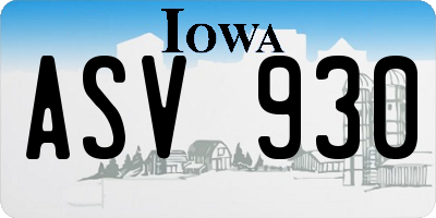IA license plate ASV930
