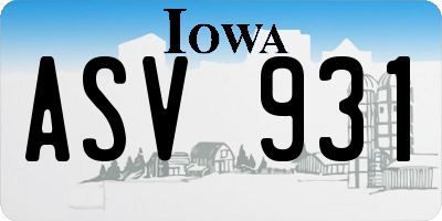 IA license plate ASV931