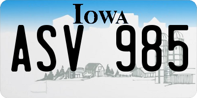 IA license plate ASV985