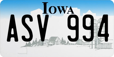 IA license plate ASV994