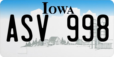 IA license plate ASV998