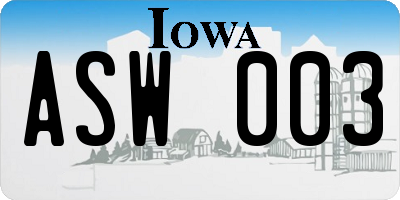 IA license plate ASW003