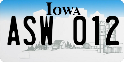 IA license plate ASW012