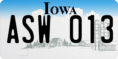 IA license plate ASW013