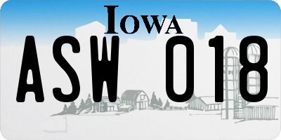IA license plate ASW018