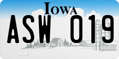 IA license plate ASW019