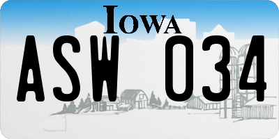 IA license plate ASW034