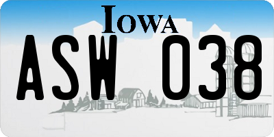 IA license plate ASW038