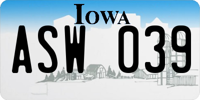 IA license plate ASW039