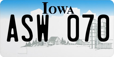 IA license plate ASW070