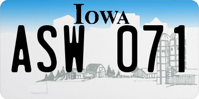 IA license plate ASW071