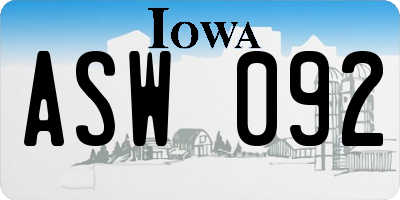 IA license plate ASW092