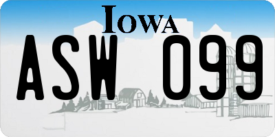IA license plate ASW099