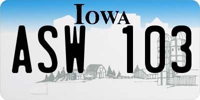 IA license plate ASW103