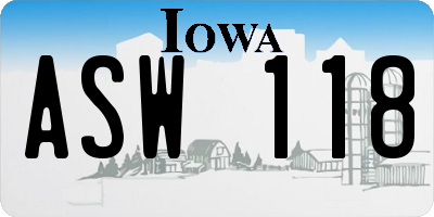 IA license plate ASW118