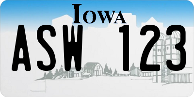 IA license plate ASW123