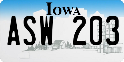 IA license plate ASW203