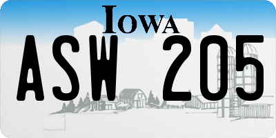IA license plate ASW205