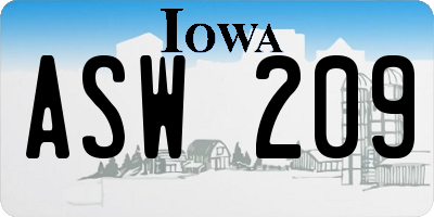 IA license plate ASW209