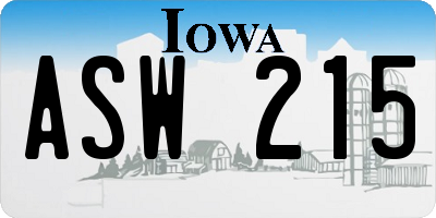 IA license plate ASW215