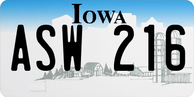 IA license plate ASW216