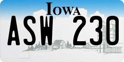 IA license plate ASW230