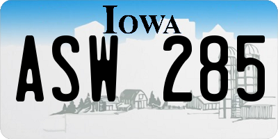 IA license plate ASW285