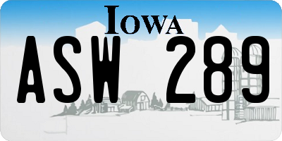 IA license plate ASW289