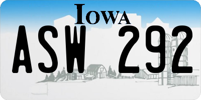 IA license plate ASW292