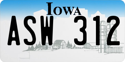 IA license plate ASW312