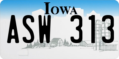 IA license plate ASW313