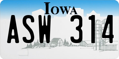 IA license plate ASW314