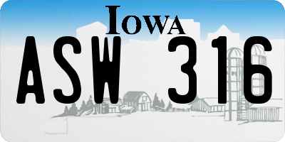 IA license plate ASW316