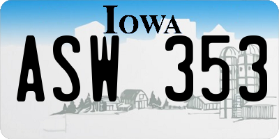 IA license plate ASW353
